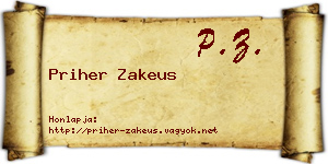 Priher Zakeus névjegykártya
